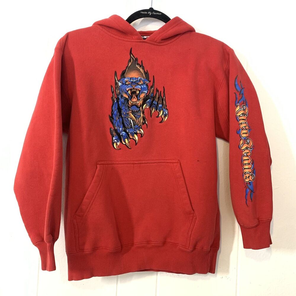 Vtg Jnco Jeans Boys Youth Medium Hoodie Pullover Red Blue Claw Tiger 90s